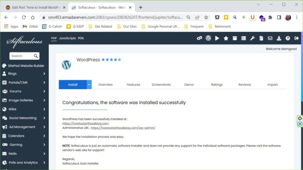 complete wordpress installation confirmed successful
