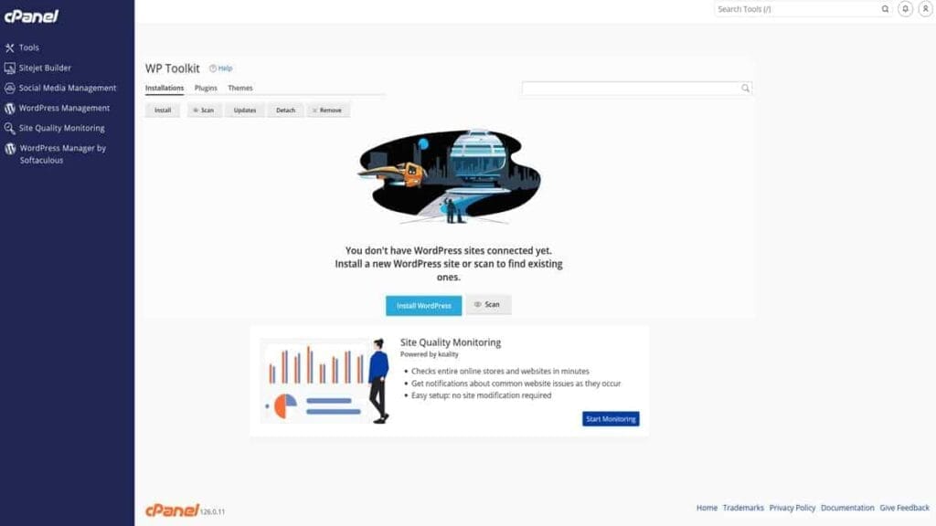 in wp toolkit tap to install wordpress from cpanel or just after a scan
