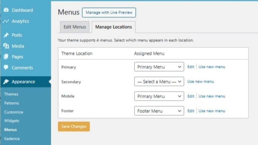 manage locations of wordpress menus manage locations of wordpress menus