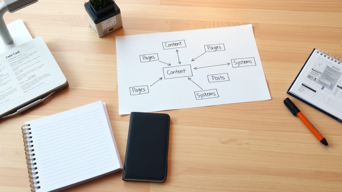 content system diagram defining pages and posts