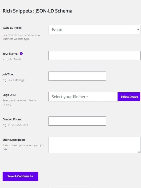 scrolled down to complete rest of seo info section to populate rich snippets as a json-ld type person