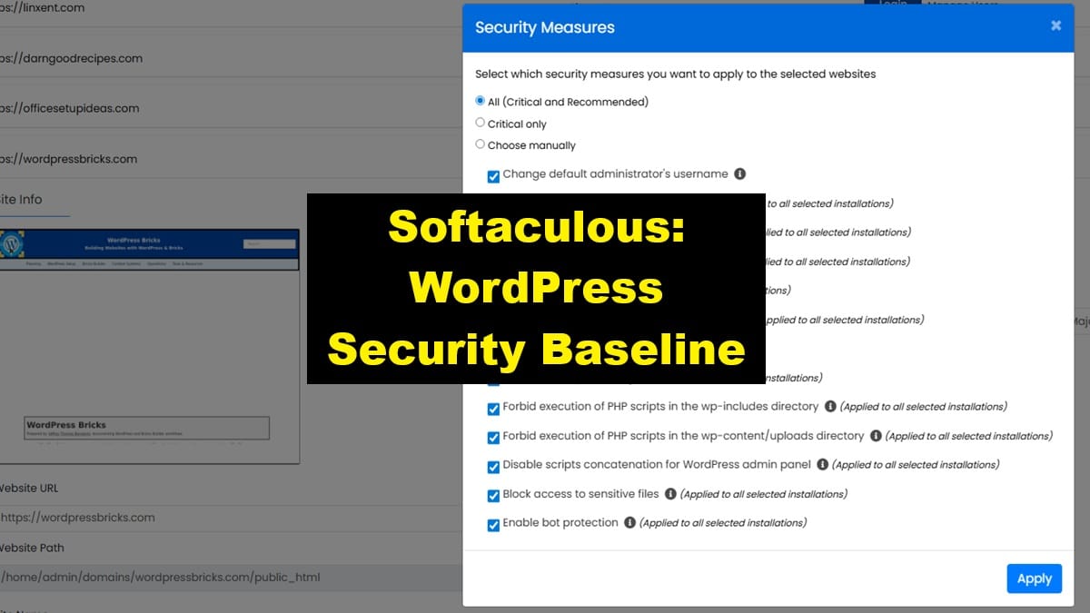 softaculous wp manager security baseline checklist