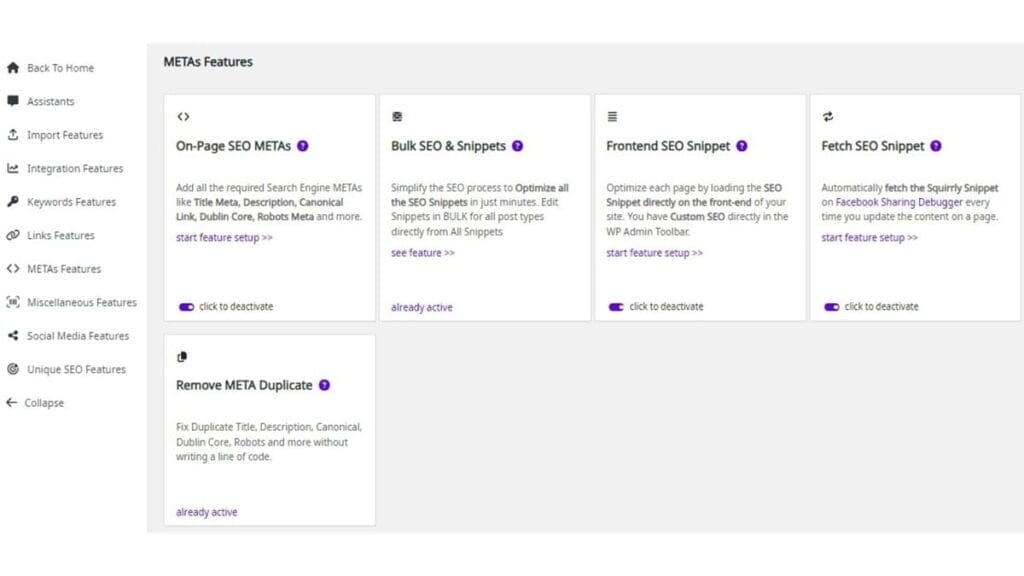 squirrly seo metas features default settings