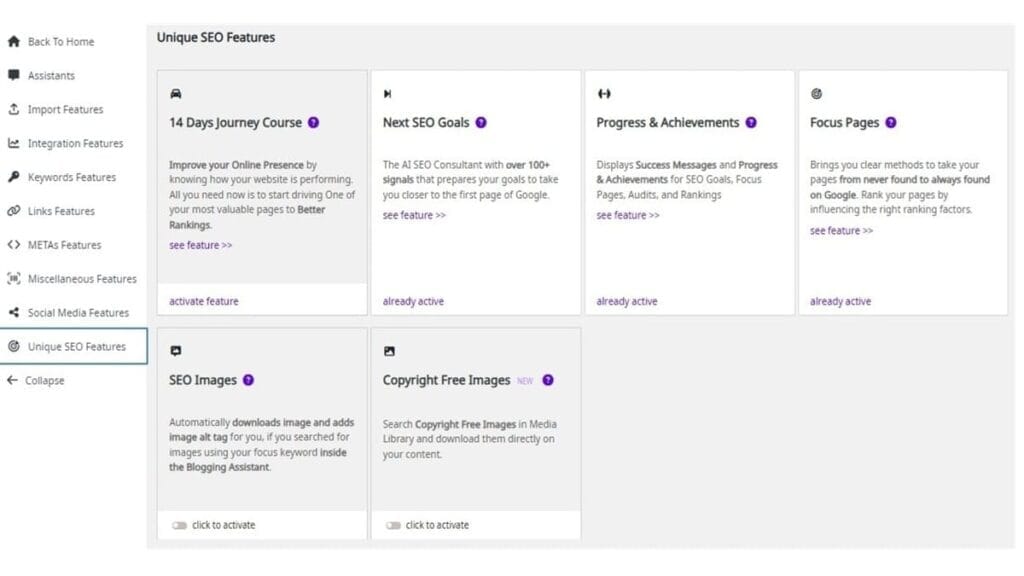 squirrly seo unique seo features default settings