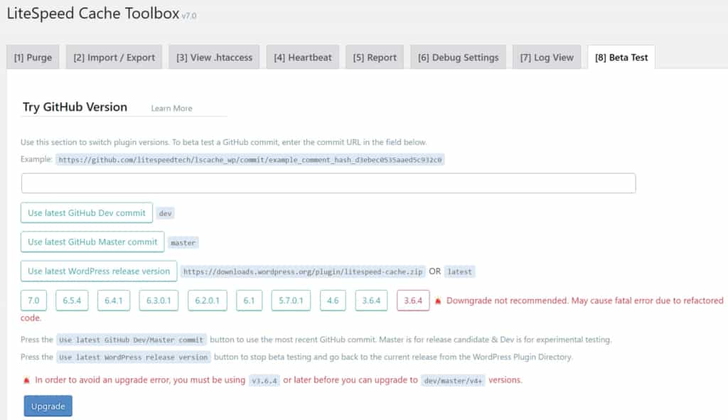 tab beta test for lscwp custom support or testing other versions