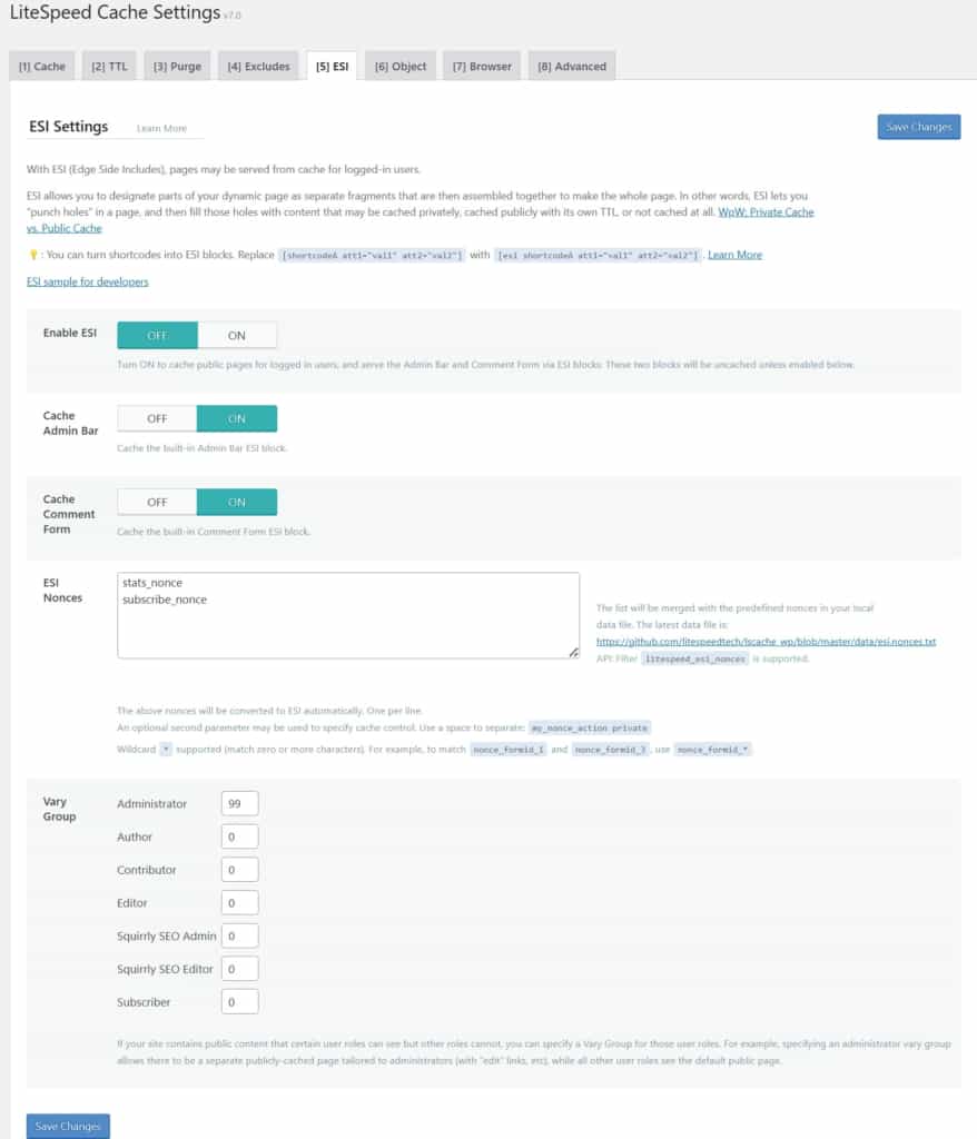 tab esi best cache setup config