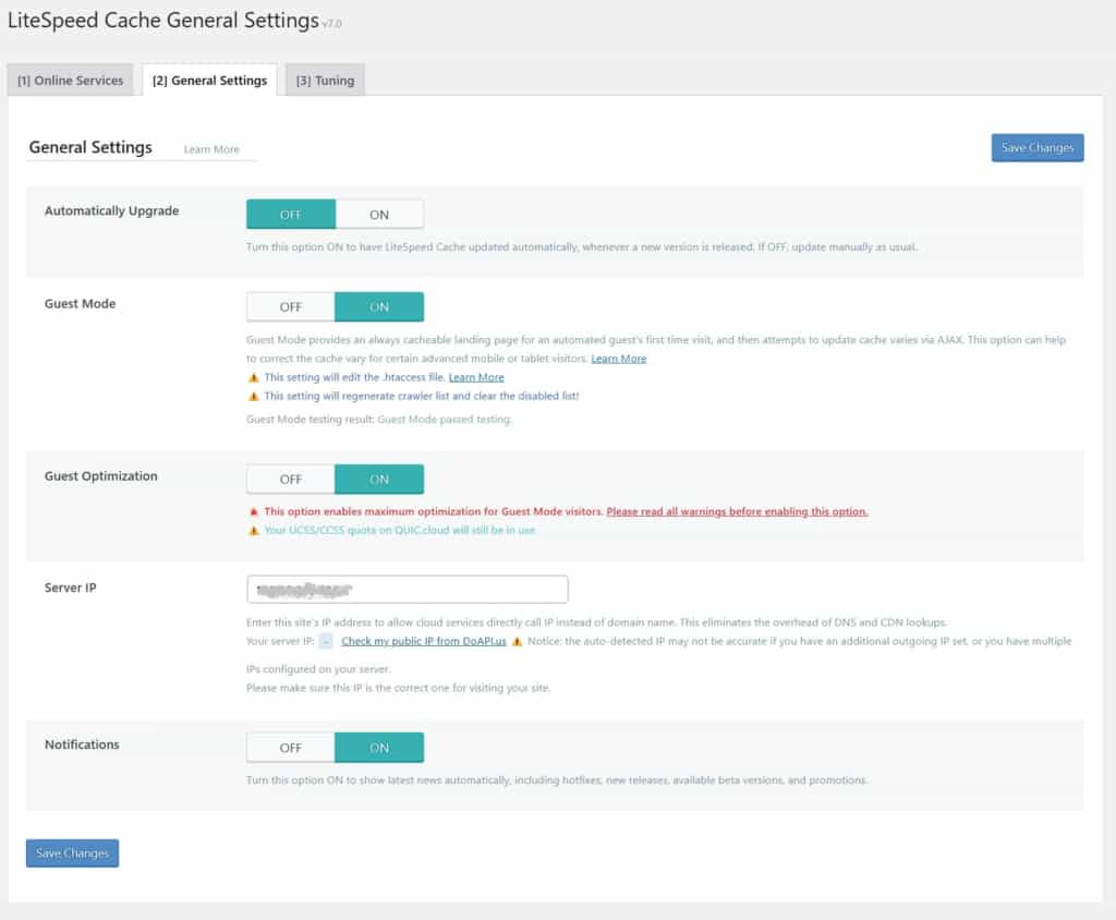 tab general settings to start setup litespeed cache