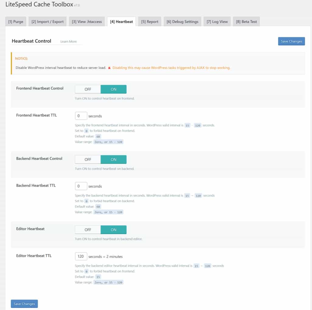 tab heartbeat for adjusting timings of heartbeat properties