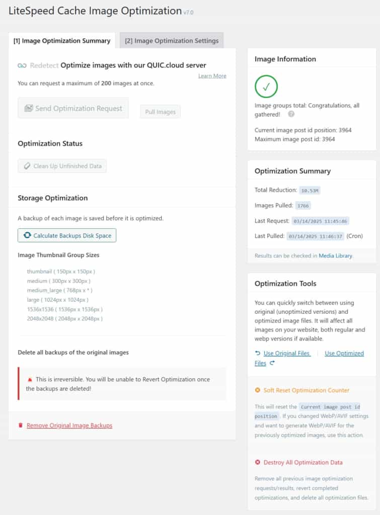 tab image optimization summary for ls cache plugin