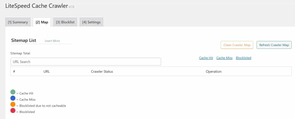 tab map results of litespeed crawlers across sitemaps