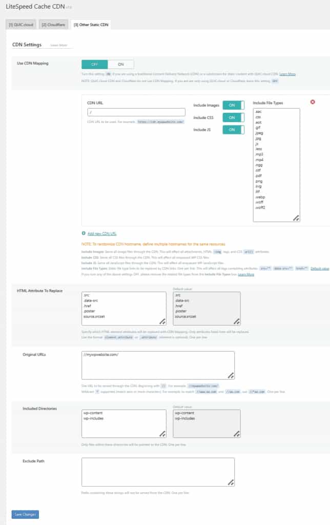 tab other static cdn for 3rd party cdn configurations