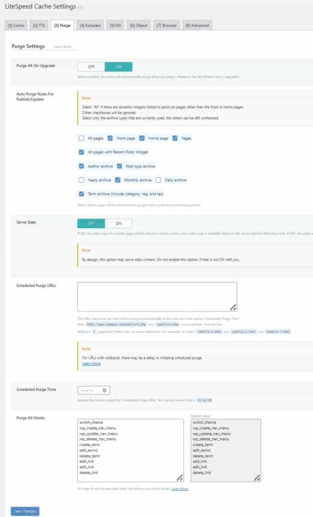 tab purge best settings for litespeed cache