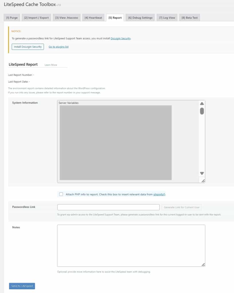 tab report of litespeed system events and processes