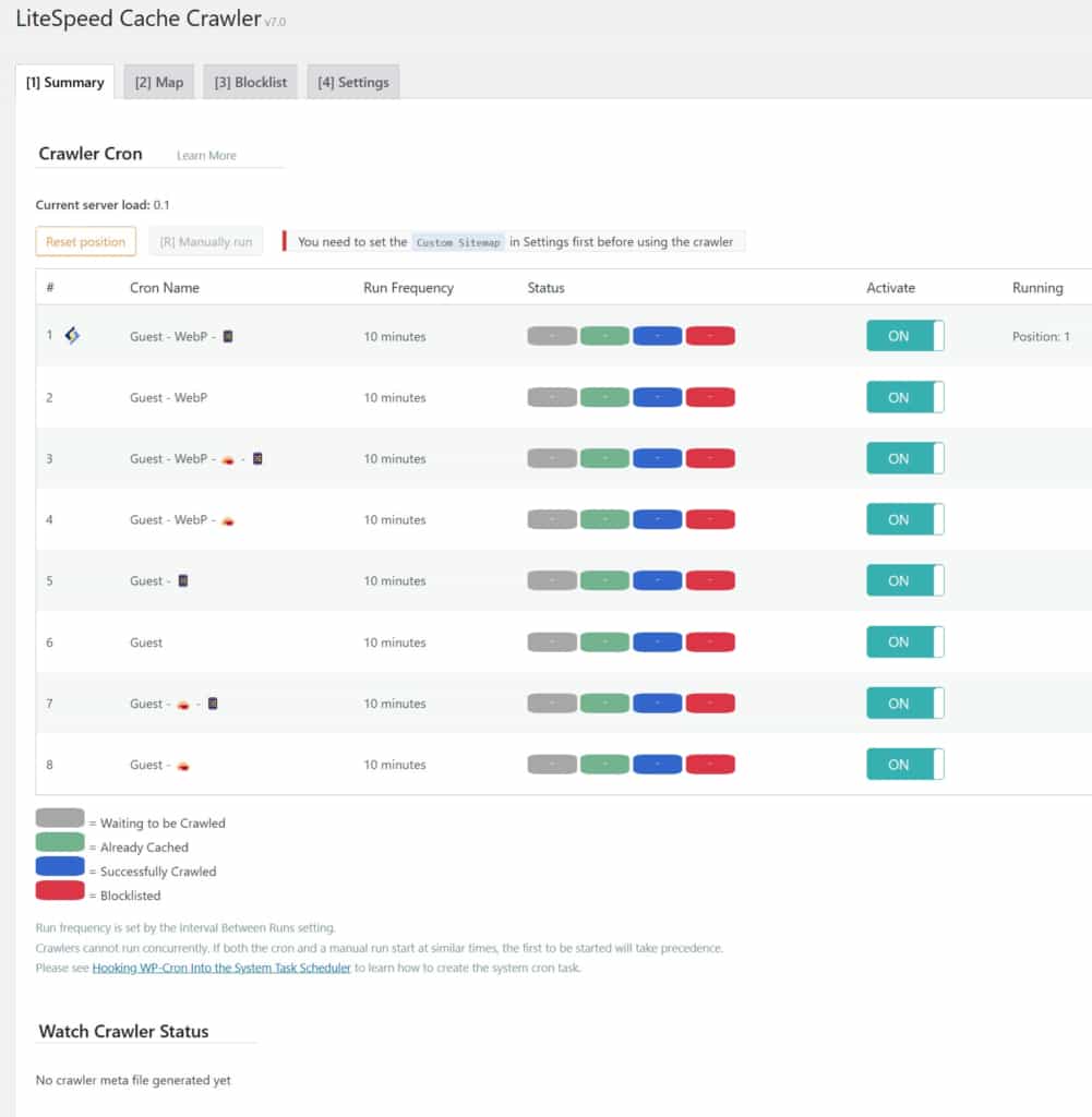 tab summary of ls server crawlers