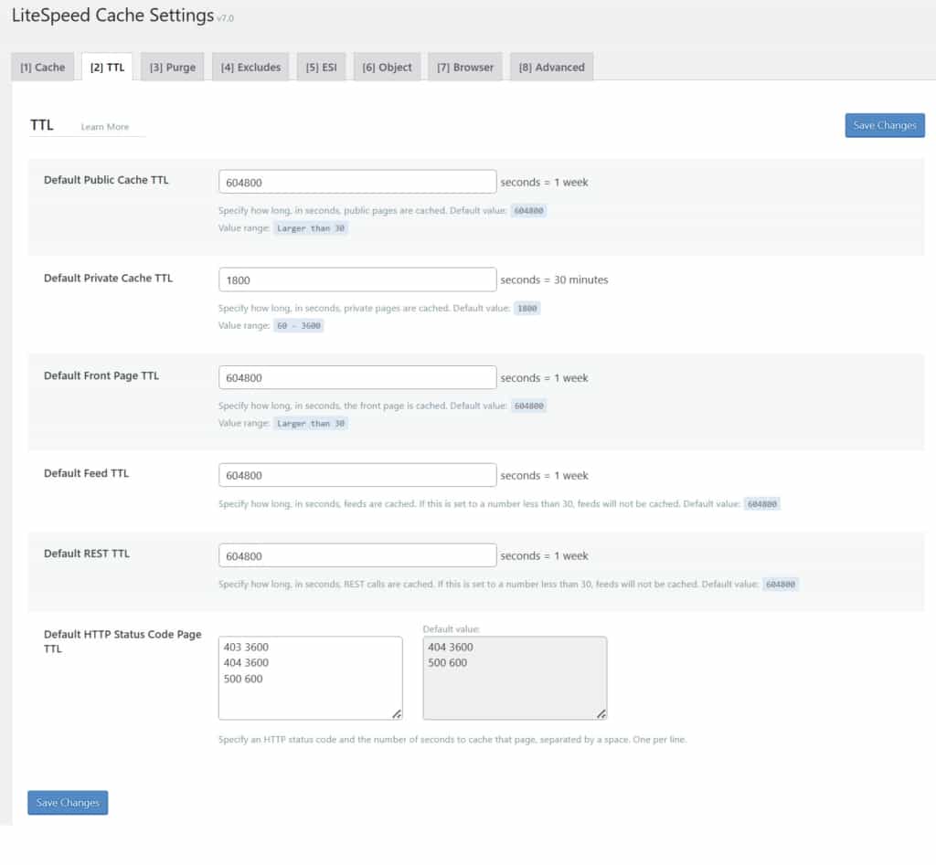 tab ttl best litespeed cache settings